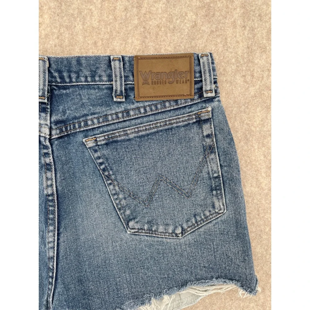 Vintage Wrangler Cutoff Denim Shorts 34 Frayed Raw Hem Blue Jean Shorts